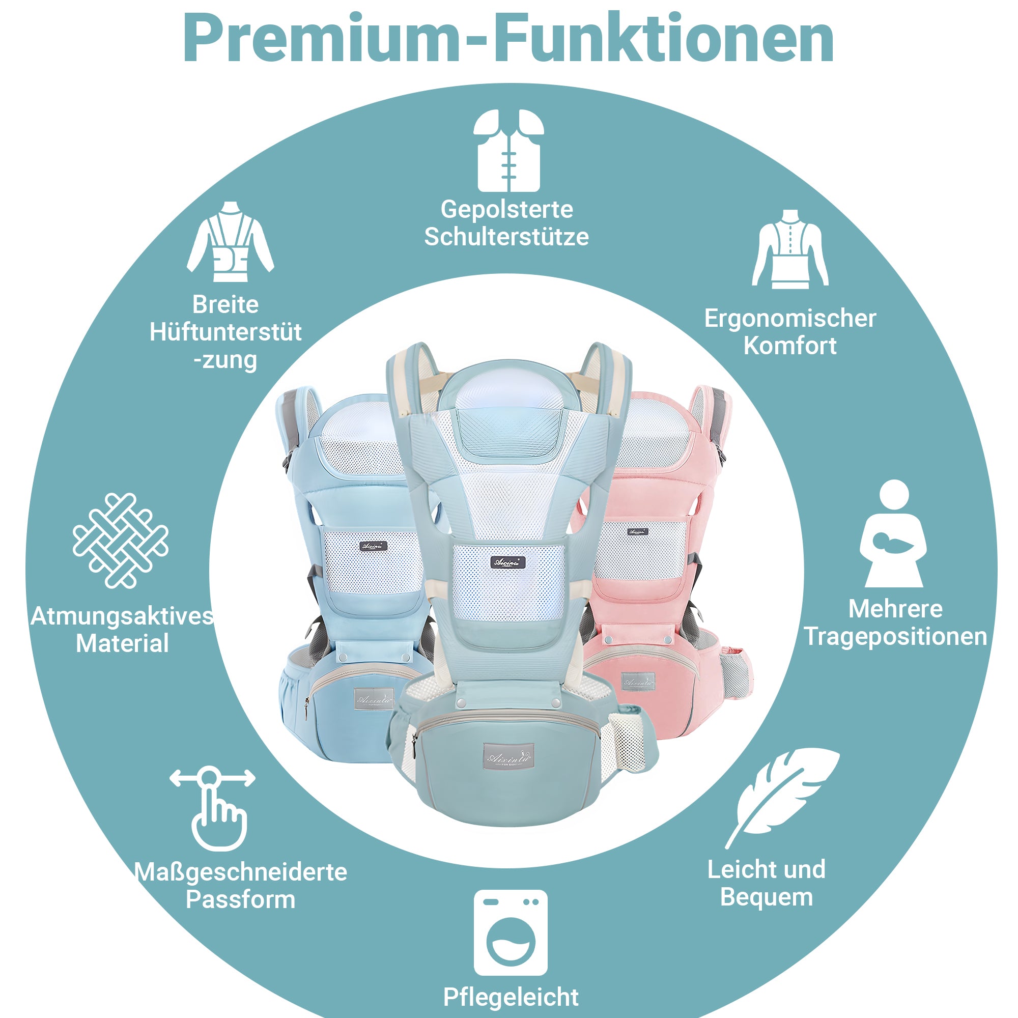 3-in-1 Ergonomische Babytrage mit Hüftsitz