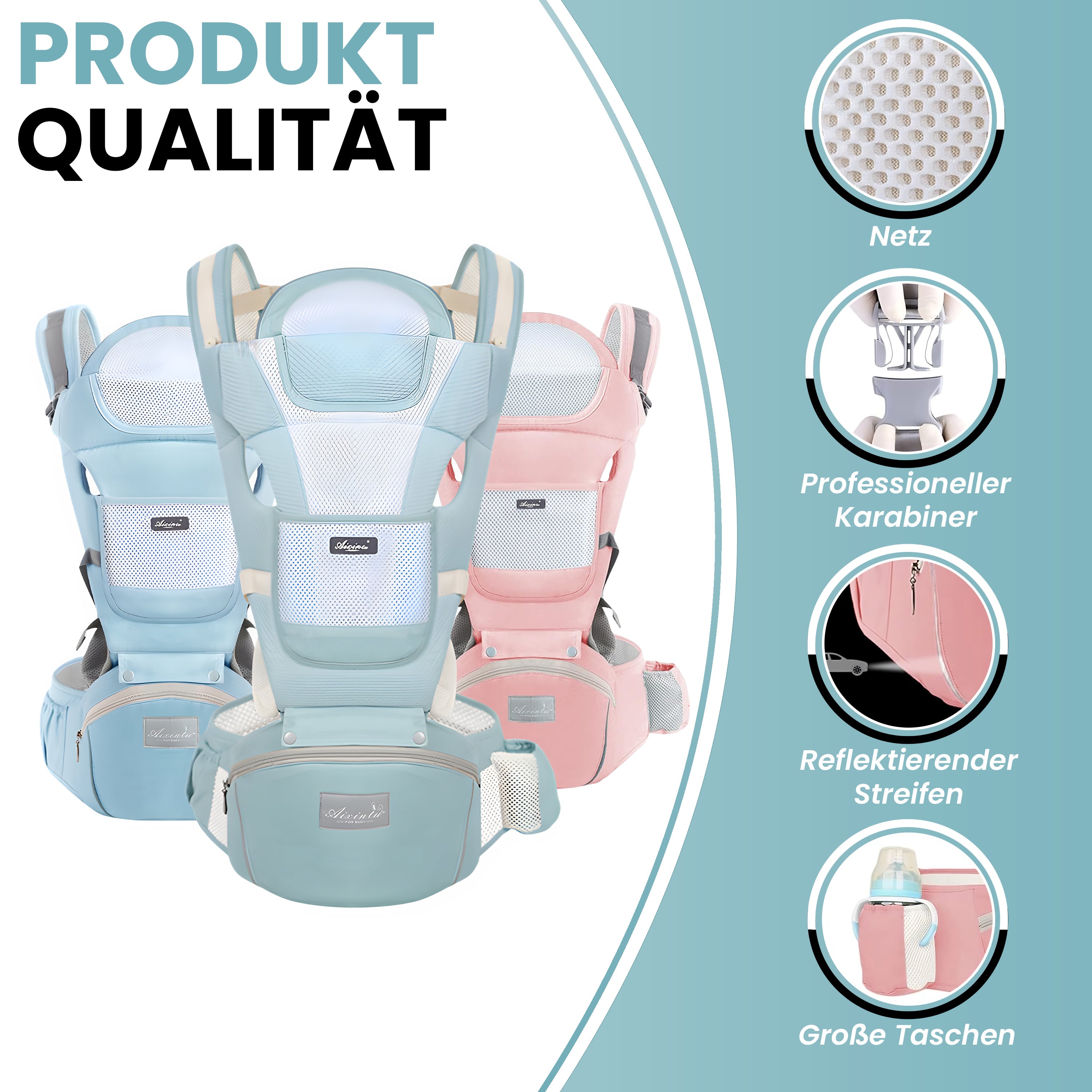 3-in-1 Ergonomische Babytrage mit Hüftsitz