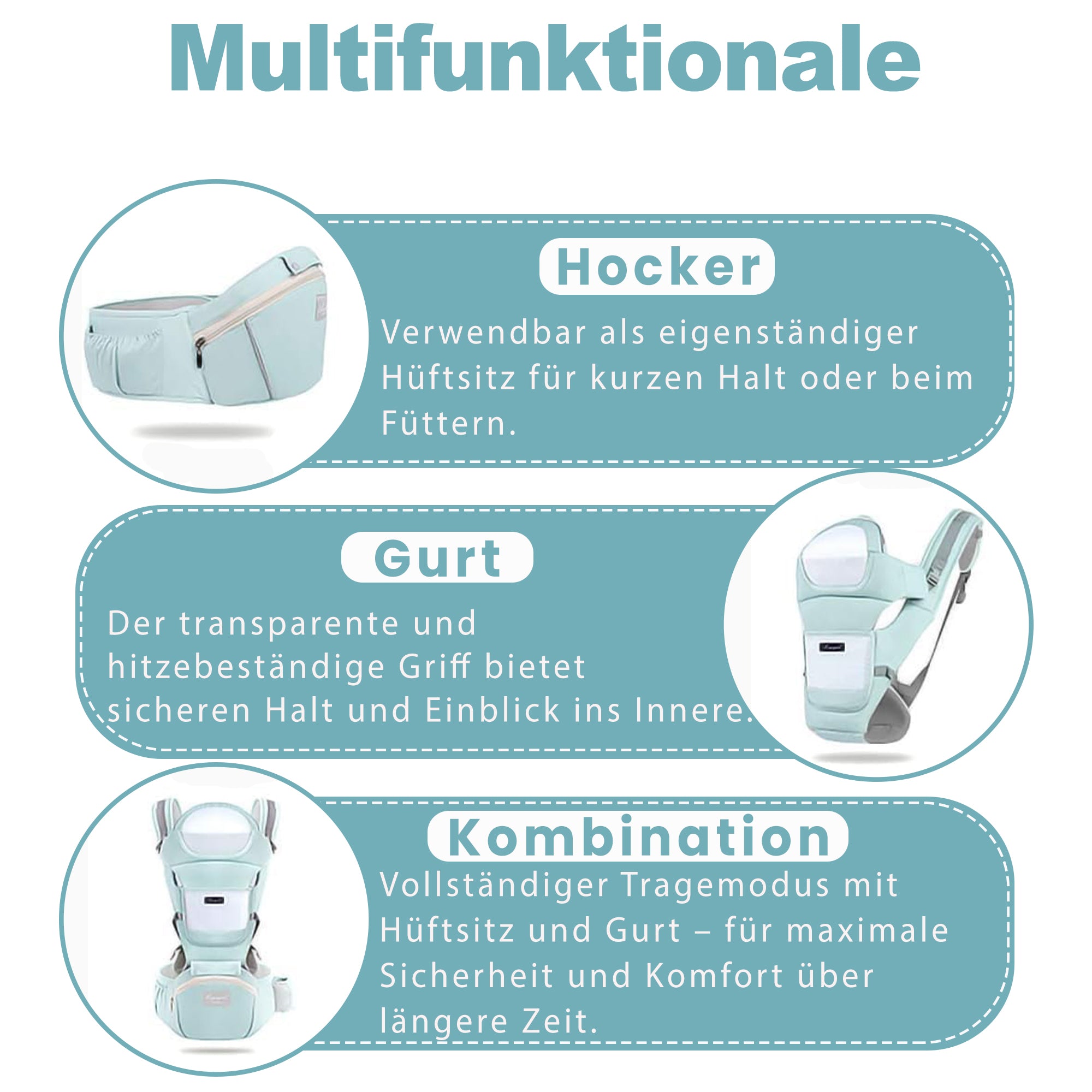 3-in-1 Ergonomische Babytrage mit Hüftsitz